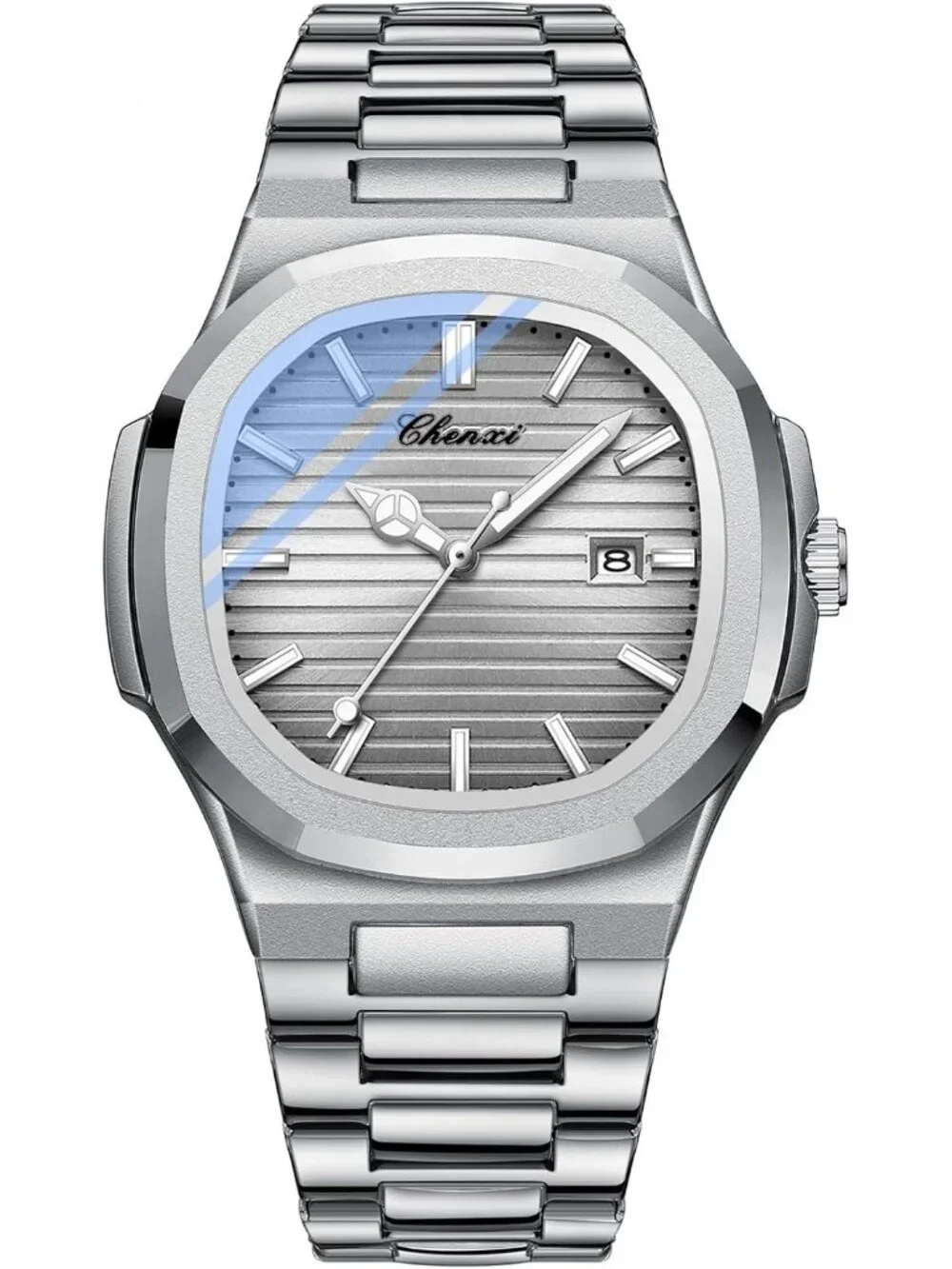Men's Grey Stainless Steel Strap Quartz Movement Waterproof Date Wrist Watch